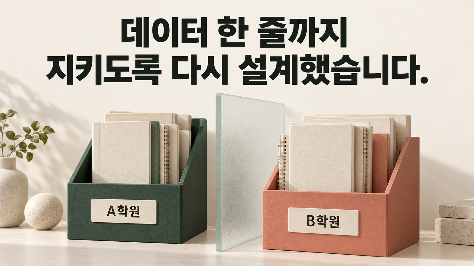 A학원은 B학원의 학생을 절대 볼 수 없어야 한다는 것.